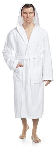 Arus Herren Bademantel mit Kapuze, Größe: XXL-3XL, Weiß