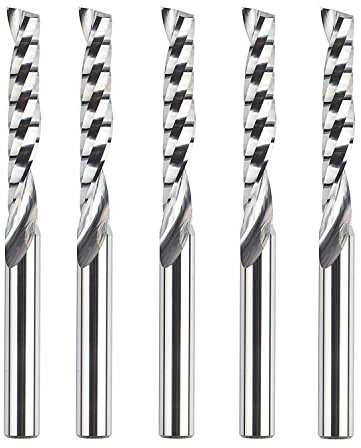 SpeTool 5-teiliges O-Flöte (Einzelnut) Schaftfräser-Set 1/4 Zoll Schaft mit 3,8 cm Schnittlänge, extra lang, 7,6 cm OVL, Spiral-Up-Cut-Fräser-Bit für Acryl-PVC-MDF-Aluminium-Schneider, Holz Fräser
