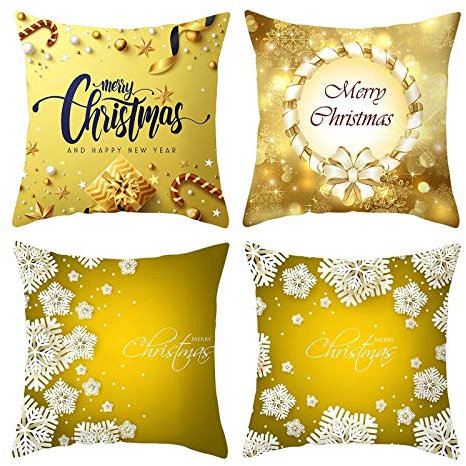 Banemi Kissenbezug 50X50 Weich 4er Set, Kissenbezüge Weihnachtsmotiv Corona di Fiocchi di Neve Weihnachtsschmuck fürs Wohnzimmer