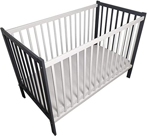Bello24 - Kinderbett Babybett Bello Basic – Ökologisch und aus Massivholz 3 Fach höhenverstellbar inkl. Matratze mit DREI herausnehmbaren Latten 60 x 120 (Graphit)