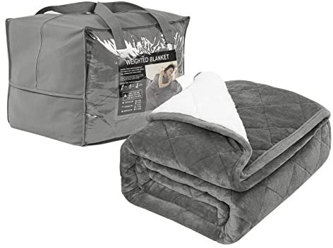 WOLTU Gewichtsdecke 7kg 135x200 cm flauschig, Therapiedecke Erwachsene Schwere Decke aus Flanell Sherpa, Doppelseitige beschwerte Decke mit Glaskügelchen, Weighted Blanket Anti Stress, Grau