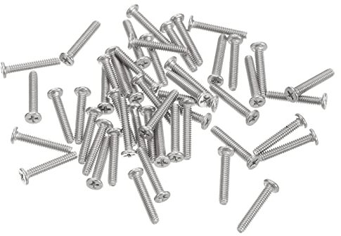 sourcing map M1.4-0.3 x 8mm 50Pcs Flat Round Head Screws 304 Stainless Steel Phillips Drive Machine Screws Hardware Fastener for Furniture Connection