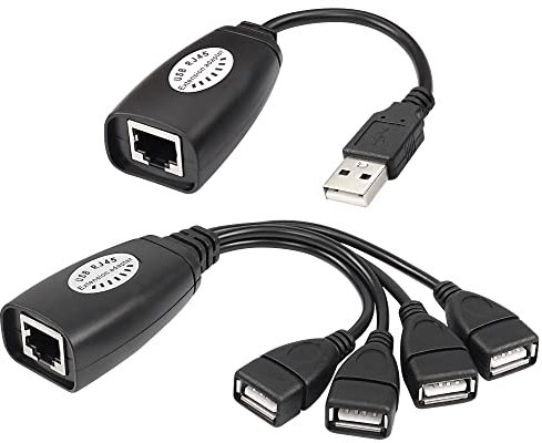 XMSJSIY USB to RJ45 Extension Adapter Extender Over Ethernet USB 2.0 to RJ45 LAN Splitter Cable Extension Over Cat5/5e/6/7 Connection up to 0.5M/164FT 4-Port USB HUB for printer Camera