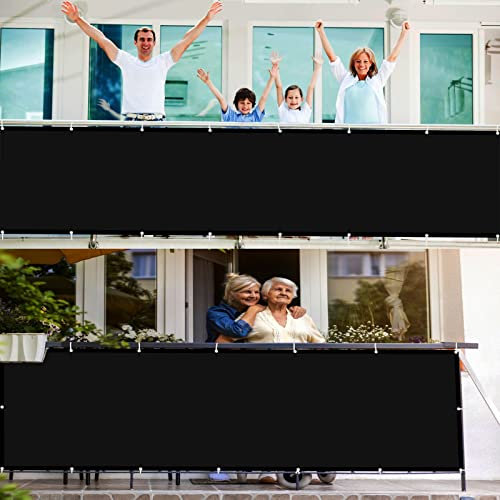 Balkon Sichtschutz Seitenmarkise 120 x 350 cm mit Ösen Nylon Kabelbinder und Kordel Schattenspender PB2 PES 100% Polyester für Balkon Garten Balkongeländer, Schwarz