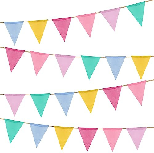 MIDELONG Wimpelkette aus Jute, mit 24 Flaggen, mehrfarbig, Stoff, dreieckig, bunt, Regenbogen-Wimpel, Banner für Party, Geburtstag, Festival, Klassenzimmer, Hochzeit, hängende Dekoration