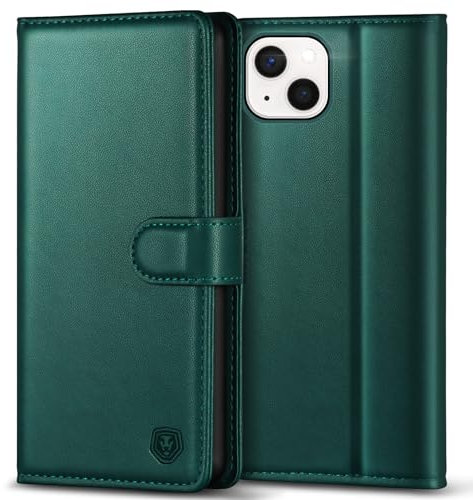 Kuafcase Compatible for iPhone 13 Case with 4 Card Slots Magnetic Closure Kickstand Shockproof Protective Phone Case Compatible for iPhone 13 - Green