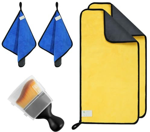 KDUHQK Mikrofaser-Reinigungstuch, Auto-Reinigungsset, Autotücher Innenreinigung, Reinigungstücher und Bürste, Reinigungstücher für Haushalt, Fenster, Waschküche, Garage, Keller, Büro, 4 Stück in 2