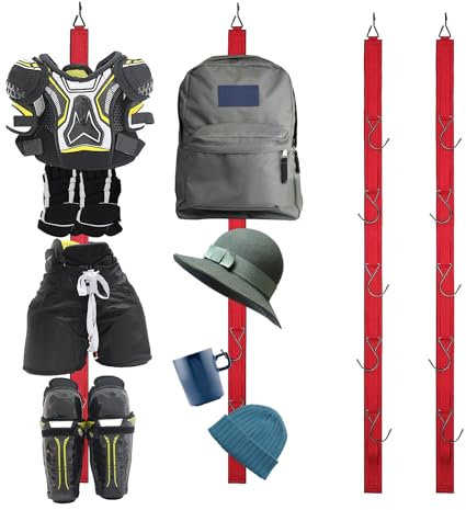 Hockey-Trockenständer mit 5 Haken, ideal für Eishockey, Baseball, Fußball, Rot, 2 Stück