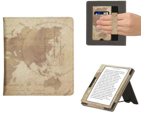 kwmobile Custodia Compatibile con Onyx Boox Leaf 2 - Case Custodia Ecopelle Cover con Chiusura Magnetica Autosleep - Mappamondo Vintage Marrone/Marrone Chiaro
