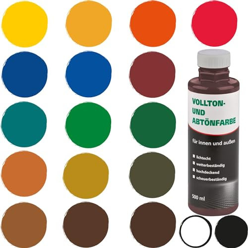 Bodenmeister Abtönfarbe Vollton-Farbe 500 ml, Mischfarbe für Wandfarbe innen und außen, 16 dunkel-braun schokobraun 906