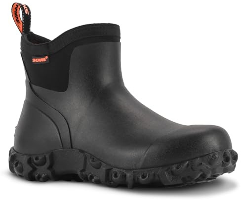 Showave Men's Ankle Rain Boots Waterproof Rubber Garden Boots Durable Slip on Rain Shoes for Outdoor Mud Yard Chore, Black