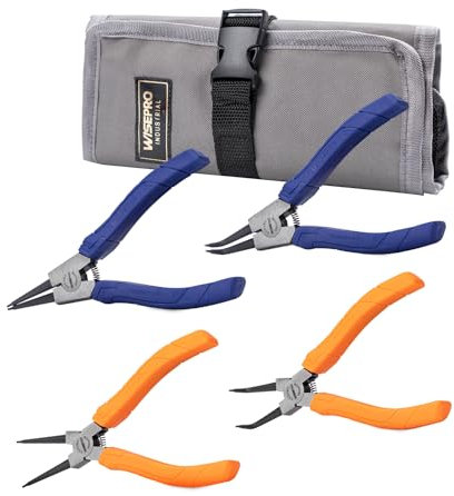 WISEPRO 4 Pcs Circlip Pliers Set 7-Inch Heavy Duty External/Internal Circlip Pliers with Straight/Ben Jaw for Ring Remover Retaining Heavy Duty includes Storage Case