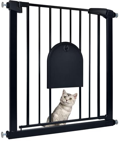 Froadp Türschutzgitter Baby Treppengitter 75-85cm Kindergitter ohne Bohren Türgitter mit Tür für Hunde und Katzen Beidseitig Schwenkbar Absperrgitter Automatisch Haustier Gittertür, Schwarz