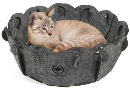 CanadianCat Company | Katzenkorb rund Katzenbett Flower Schlafkörbchen, Katzenkorb aus Filz inkl. Kissen, grau, Ø 42 cm, ca. 48 x 48 x 17 cm