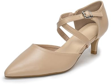 Plilima Escarpins Femme Bloc Talons à Bout Pointu Bride Cheville Talon Haut avec Lanière Croisée et Bout Fermé Élégant Mariée Chaussures(Marron,41)
