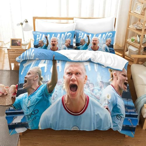 tanzhenning Erling Haaland Bettwäsche Set Bettbezug Set Atmungsaktive Mikrofaser Bettwäsche Für Schlafzimmer, Weiche Bequemer Single(140x200cm)