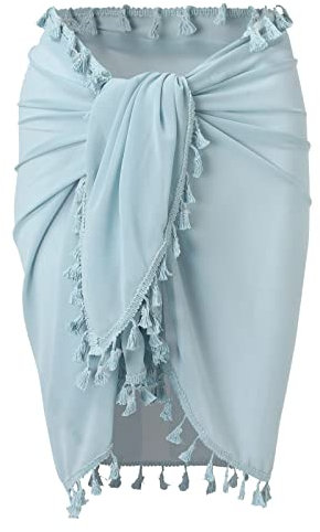 Womens Pool Cover up Scarf Bikini Cover Up Fringe Spliced Beach Skirt Plus Size Beach Cover Ups 3X (Blue, One Size)