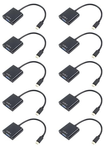 Gisoanudt 10X USB-C USB 3.1 tipo C para cable adaptador VGA macho a VGA convertidor de transferencia de vídeo 1080p para 12 pulgadas