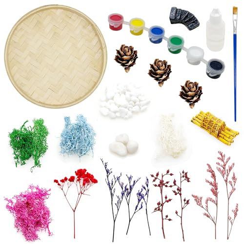 Cayway Mini Zen de Jardin, Peinture Micro Paysage DIY avec Cadre de Peinture en Rond, Mousse, Kit de Zen Jardin de Paysage de Rivière pour La Décoration de La Maison, Décoration de Cadre Photo