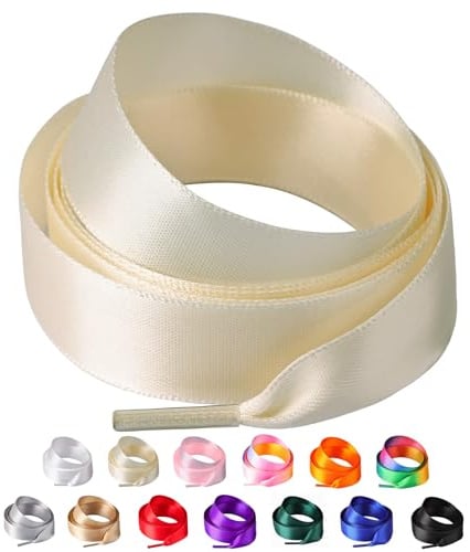 Olukssck 2 Paar Satin Schnürsenkel für Damen, Flache Seide Schuhebänder für Sneakers, Sportschuhe, Turnschuhe, Laufschuhe, Beige, 120cm