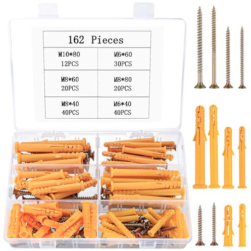 162 STK Beton Schrauben Dübel Set mit Schrauben, Dübel Schrauben Set, Gipskarton Schrauben und Dübel Set, Betonwand Schlagdübelset, selbstschneidende Schrauben, Gipskartondübel mit Holzschrauben Set