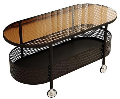 MIDUOLAI Table Basse en Verre à 2 Niveaux, Table Basse en Verre avec roulettes, Table à Thé à avec Panier Rangement Creux en Fer, Table Basse Moderne, pour Le Bureau à Domicile,03