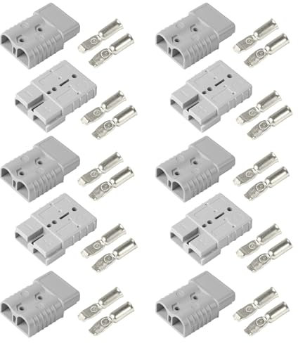 efuturetime 10 Pezzi. Connettore Anderson 50A 600V, Connettore Batteria a Disconnessione Rapida, Connettore ad Alta Corrente per Auto, Roulotte, Barche, Sistemi Solari, Grigio