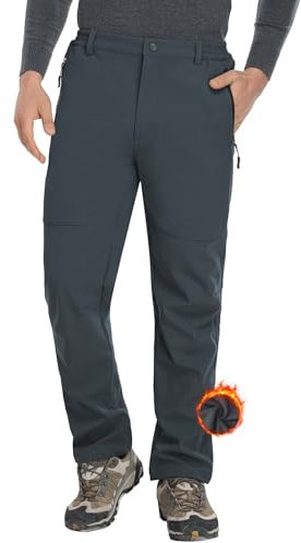 Pantaloni Trekking Uomo Invernali Impermeabile Pantaloni da Neve Softshell Foderati in Pile Pantaloni per attività All'aperto Pantaloni Softshell Sci Termici Impermeabile Grigio-Grey-L