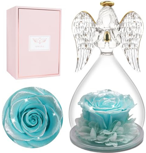 Miofula Ewige Rose Engel Figur Geschenke für Frauen, Geburtstagsgeschenk für Mama, Ewige Blume Engel Glaskuppel, Echte Rose Geschenke für Mutter Oma Freundin zum Weihnachten Valentinstag Muttertag