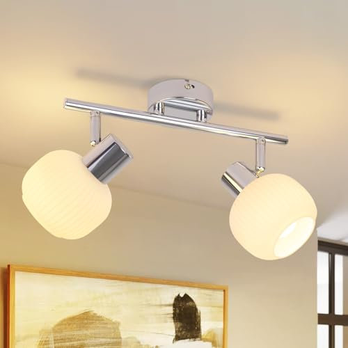 Deboola Deckenstrahler 2 Flammig Deckenleuchte Flur - Deckenlampe Weiß Deckenspots Vintage Glas Strahler Innen E14 Morden Design 350°Schwenkbar Spots für Schlafzimmer Wohnzimmer(Ohne Leuchtmittel)