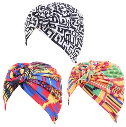 TOGEVAL 3stücke Turbano Für Damen Aus Baumwolle Geknotet Schalmütze in Schwarz Grün Und Beauty Cap Mit Blumenmuster Langlebig Und Zu Tragen