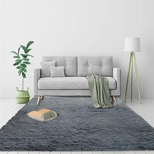 CUIMEI Hochflor Teppich 250 x 280 cm, Waschbar, Flauschige Oberfläche, Robust, Spitzenqualität, Pflegeleicht, in Vielen Farben & Größen, Hochflor Langflor Teppiche Modern, Silbergrau