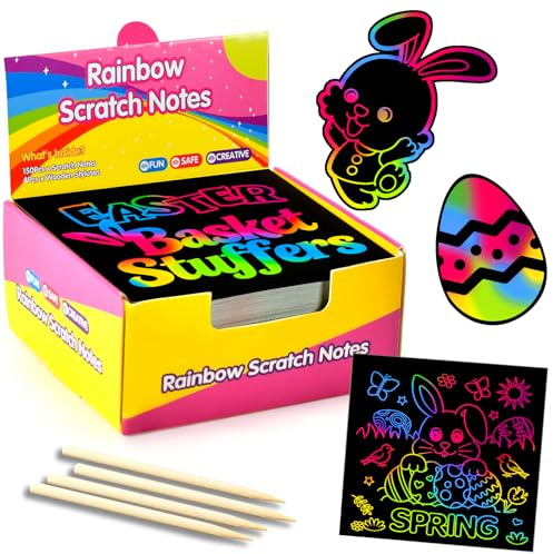 MEUOFLANMEE Rainbow Scratch Paper for Kids: Classroom Art Crafts Back to School Supplies for Girls Boys Teens 4-12 Year Old Stocking Stuffers Party Favors Toys Games Easter Basket Stuffers Notes 150