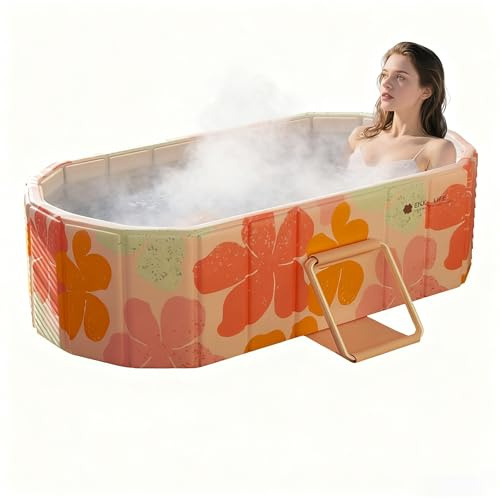 XUDREZ Faltbadewanne Tragbare Sauna SPA Aromatisches Bad für 1 Person Verdickte Zwischenschicht, Freistehend Faltbar Ohne Deckel, Faltbadewanne für Erwachsene Kinder Eis- und Heißbad 1.2M/3.93FT, Rosa