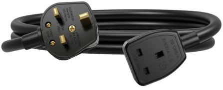 EnergyPro 1m Reinforced Extension Lead with 1 Socket – 13A Flame-Retardant Power Strip, Pure Copper Wire, UK Safety Fuse, for Home Office Garden Travel – Black
