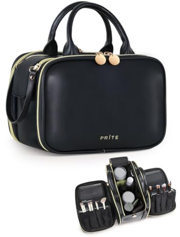 Prite Kulturtasche Makeup Tasche Kosmetiktasche große Kapazität Seite Öffnungen Reisen wasserdicht tragbare mit Griff und mehrere Fächer