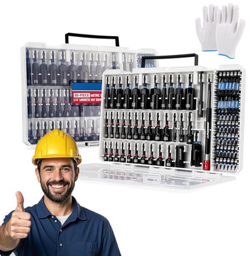 Allalonga 80 Piece Magnetic Impact Nut Driver Set, Allalonga Magnetic Nut Driver Set, with Socket Adapters, Bit Holder, Wing Nuts Drivers, Socket Sets for Home DIY Workshop Construction Work