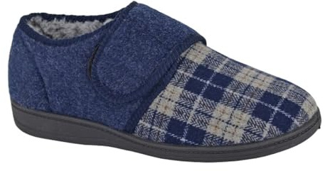 Sleepers Mens Denzil Touch Fasten Faux Fur Lined Warm Thermal Slippers Mens Thermal Slippers Warm Slipper Navy Blue