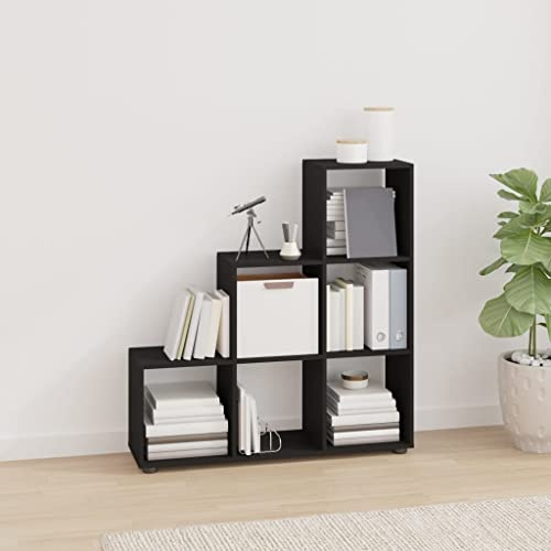 Ziaphsol Scaffale per scale nero 107 cm, robusto materiale in legno, libreria con 6 scomparti, versatile organizer a cubo per soggiorno, ufficio, camera da letto