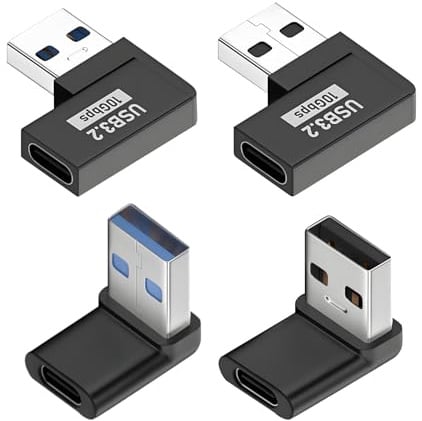 Leloco USB Winkelstecker 90 Grad, USB A auf USB C Winkel Adapter, 4 Stück | 10Gbps Daten, 5V/3A Laden. Alu-Gehäuse. Für Laptop, PC & Handy. Links/Rechts/Oben/Unten gebogen. Plug & Play