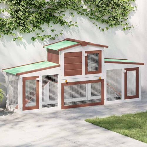 Hommdiy Großer Kaninchenstall Braun und Weiß 201x45x85 cm Holz