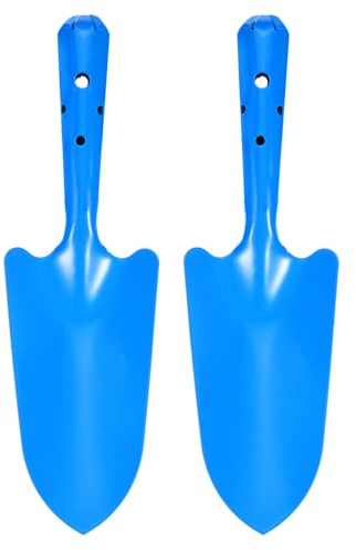 QUARKZMAN 2 Stück Mini Bunte Metall Handschaufel 11 x 3 Grabkelle Set Umpflanz Gartengeräte Für Blumenerde Graben Pflanzen Jäten Umpflanzen Garten Blau