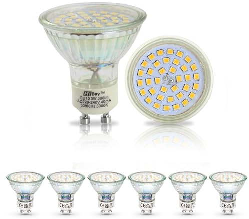HiBay 6er Set GU10 LED Lampen 230V, 3W Warmweiß 3000K (ersetzt 25W Halogen), 300lm Strahler Leuchtmittel, nicht dimmbar für Einbauleuchten & Deckenstrahler