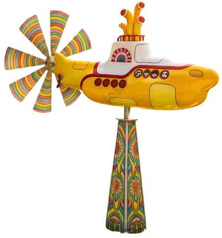 Grillade sous-Marine Jaune, Décoration De Jardin, Girouette sous-Marine Rotative avec Pales, Sculpture Éolienne Animée, Résistante Aux UV Et Inaltérable (1pcs)
