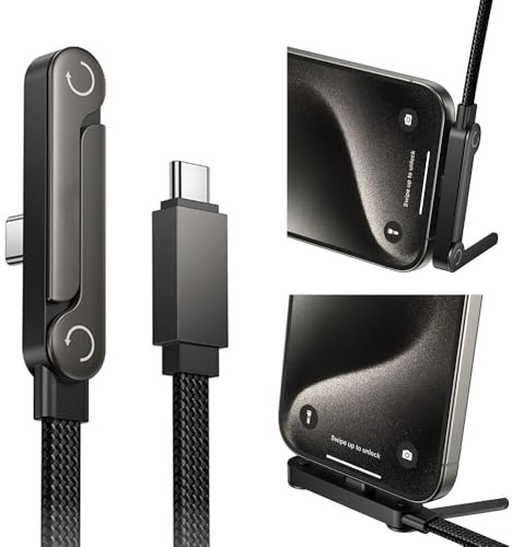 2 in 1 USB C Charger Cable with Invisible Stand, USB C to USB C 240w Fast Charging Braided Cord and Phone Stand Compatible with iPhone,Samsung and Android Phone,Type C PD Charging Cable,5ft,Black