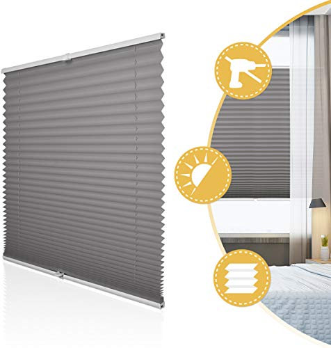 Deswell Plissee ohne Bohren Klemmfix Anthrazit B110 x H120 cm Plisseerollo Sonnenschutz und Sichtschutz Jalousien Easyfix Plissees Lichtdurchlässig Rollo für Fenster & Tür