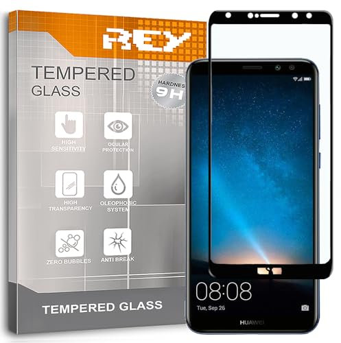 REY 3D Bildschirmschutz aus gehärtetem Glas für Huawei Mate 10 Lite Schwarz, Displayschutzfolie 9H+ Härte, Anti-Kratzen-Öl-Bläschen, Voller Schutz, 3D, 4D, 5D