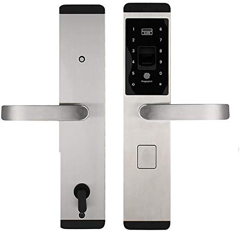 EspyMax - Cerradura inteligente para puerta de casa - Avanzado antihuellas dactilares antipeep, sensor de RF, acero inoxidable y multidirección antirrobo 4 en 1 digital (plateado)