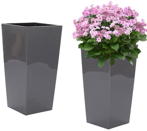 MELTOM Pflanzkübel aus Kunststoff in Hochglanz Farbe: Anthrazit mit Herausnehmbaren Einsatz, BxTxH in cm: 39 x 39 x 75 cm, Größe: 3XL