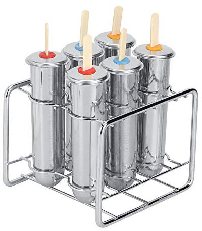 Wifehelper Popsicle Moules Set, 6 PCS 304 en Acier Inoxydable Moule Lolly Moules Tête Ronde Tasse Ronde Crème Glacée Moule Moule À Popsicle Double Rainure